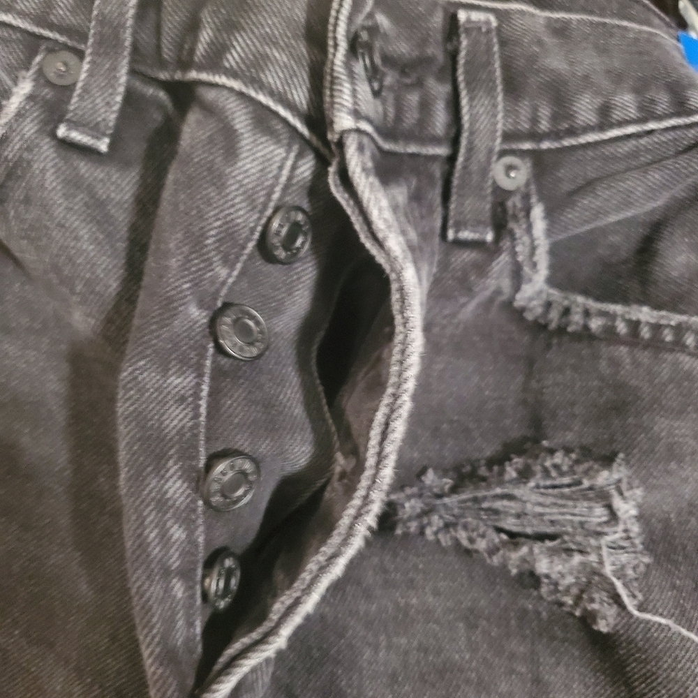 Agolde Womens Jamie High Rise Skinny Jeans Black Distressed Cropped Size 24 - Picture 6 of 12